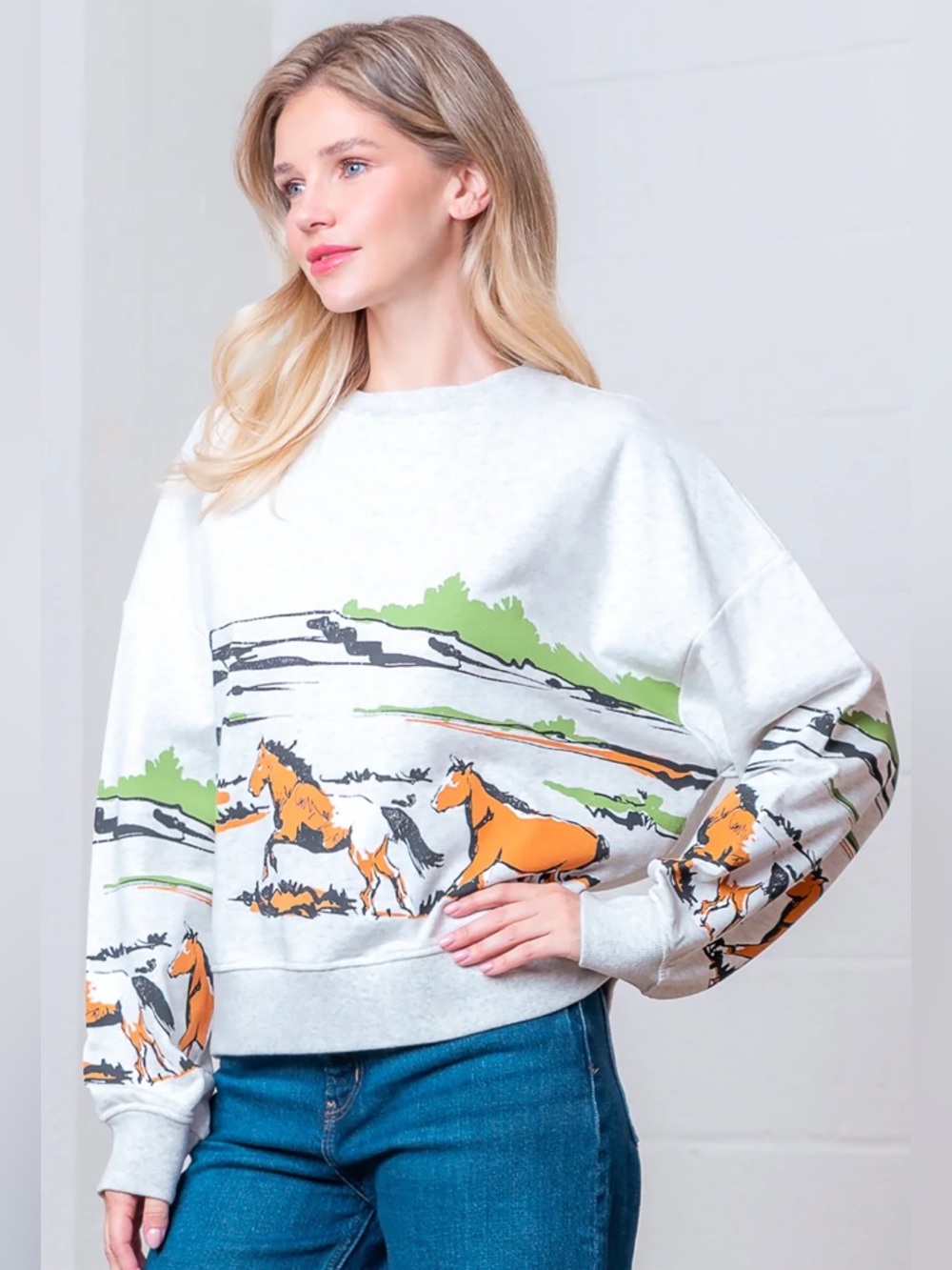 Taelynn Horse Print Sweatshirt Size Small